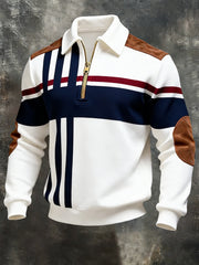 Men's Retro Stripes Print Casual Half-Zip Sweatshirt