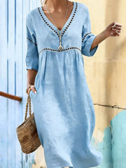 Women's V-neck Casual Elegant Pure Color Dresses