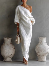 Women's long-sleeved off-shoulder mid-waist pullover dress