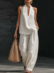 Women's linen two-piece vest set