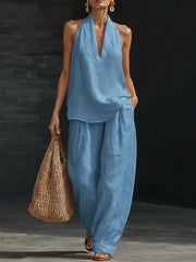 Women's linen two-piece vest set