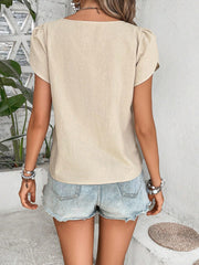 Women's Neck Petal Sleeve Button Detail Blouse
