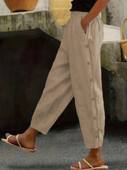 Women's Solid Color Casual Daily Button Side Straight Pants