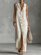 Women's casual loose sleeveless single-breasted cotton linen hooded dress