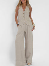 Women's Fashion Vest Splicing Solid Color Cotton and Linen Casual Suit