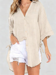Women's Solid-Color V-Neck Casual Shirt