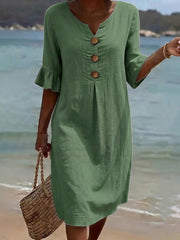 Women's Linen Blend Ruffle Sleeves Dress