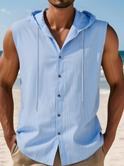 Men's Linen Casual Hooded Vest Sleeveless Shirt