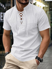 Men's Vintage Short Sleeved V-neck Linen Tops