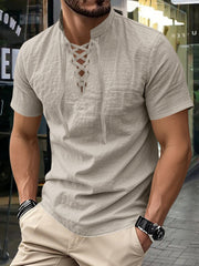 Men's Vintage Short Sleeved V-neck Linen Tops