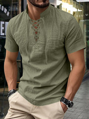 Men's Vintage Short Sleeved V-neck Linen Tops
