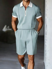 Men's Retro Business Casual Polo Shirt and Shorts Set