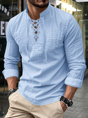 Men's Vintage Long Sleeved V-neck Linen Tops