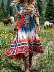 Women's Nordic Scandinavian Style Floral Art Printed Dress