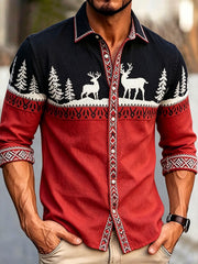 Men's Scandinavian Style Art Printed Linen Shirt
