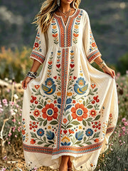 Women's Scandinavian Style Art Printed Linen Dress