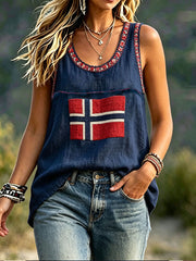 Women's Scandinavian Style Norway Art Printed Linen Tank Tops