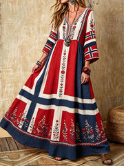 Women's Nordic Scandinavian Style Floral Art Printed Linen Dress