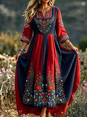 Women's Scandinavian Style Norway Art Printed Linen Dresses