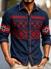 Men's Scandinavian Style Norway Art Printed Linen Shirt