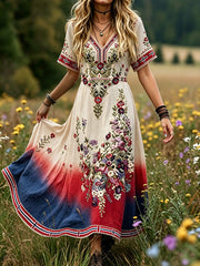 Women's Nordic Scandinavia Style Floral Art Printed Dress