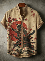 Men's Bloody Cat Samurai Sea Waves Sunrise Japanese Print shirt