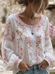Women's Classy Boho Cherry Blossom Art Print Linen Tunic