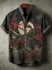 Men's Cat Samurai Duel Full Moon Bloody Japanese Art Print shirt