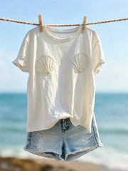Women's Classy Seashells Bikini Pearls Print short-sleeved T-shirt