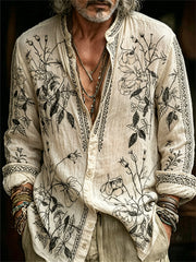 Men's Vintage Forest Floral Plants Pattern Print Shirt