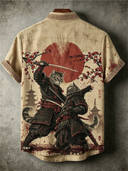 Men's Cat Samurai Duel Ancient Japanese Art Print shirt
