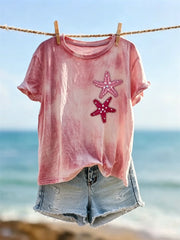 Women's Glitter Starfish Art Print Tie Dye short-sleeved T-shirt
