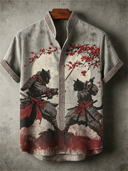 Men's Black Cat Samurai Bloody Duel Japanese Art Print shirt