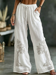 Women's Classy Viking Tree of Life Celtic Print Flowy Linen Pants