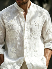 Men's Vintage Classy Lotus Flowers Art Print Comfy Shirt