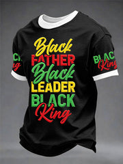 Men's “Black Father Black Leader Black King” Father's Day Fun Casual T-shirt
