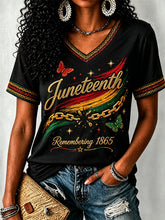 Women's Juneteenth Print Casual V-Neck Tee