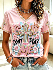 Women's 'God Don't Play About Me' Christian V-Neck T-Shirts