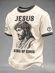 Men's Christian Jesus King Of Kings Print Casual Tee