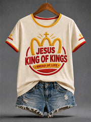 Women's Funny Christian Jesus King Of Kings Print Casual Tee
