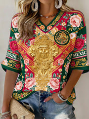 Women's Mexican Football Fan Art Print Short-Sleeve T-Shirt