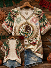Women's Mexico Pride Art Printed Linen T-shirt