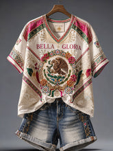 Women's Mexico Pride Art Printed Linen T-shirt