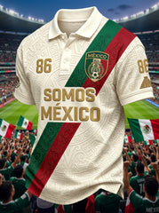 Men's Mexican Football Fan Casual Printed Polo Shirt
