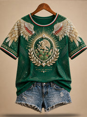 Women's Mexico Football Lover Art Printed Linen T-shirt