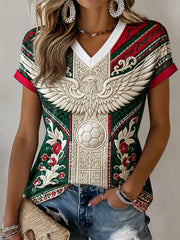 Women's Mexican Football Fan Casual Printed T-shirt
