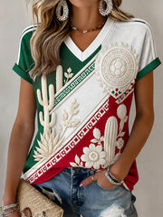 Women's Mexican Football Fan Casual Printed T-shirt