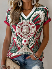 Women's Mexican Football Fan Casual Printed T-shirt