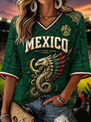 Women's Mexican Football Fan Casual Printed T-shirt