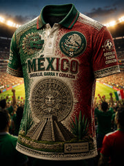 Men's Mexican Football Fan Casual Printed Polo Shirt